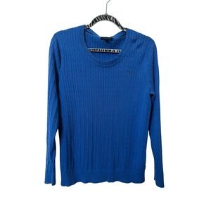 Tommy Hilfiger‎ Womens Blue Cable Knit Cotton Scoop Neck Sweater XL Long Sleeve